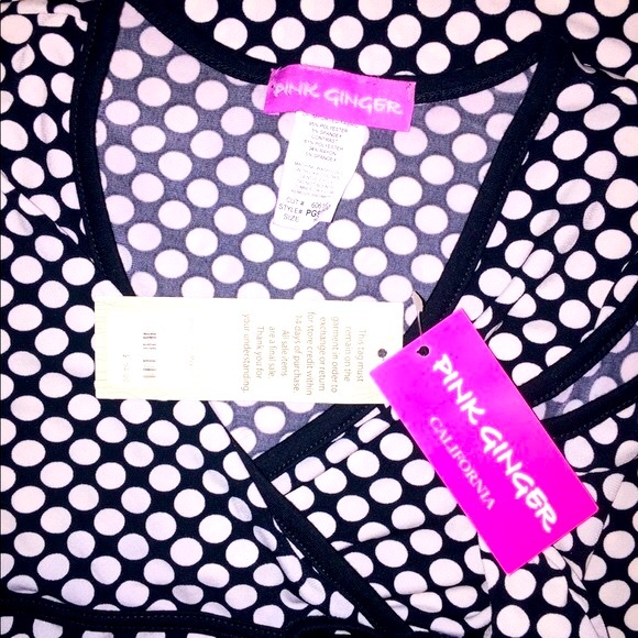 NEW PINK GINGER Polka Dot Black/White Dress-Sz 10 - Picture 3 of 3